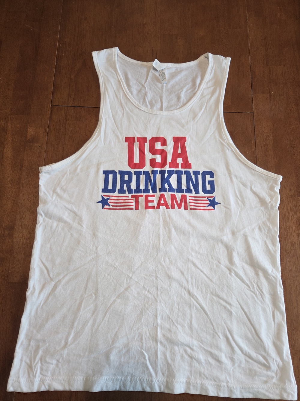 Next Level Apparel White Tank Top with Red and Blue USA Graphic